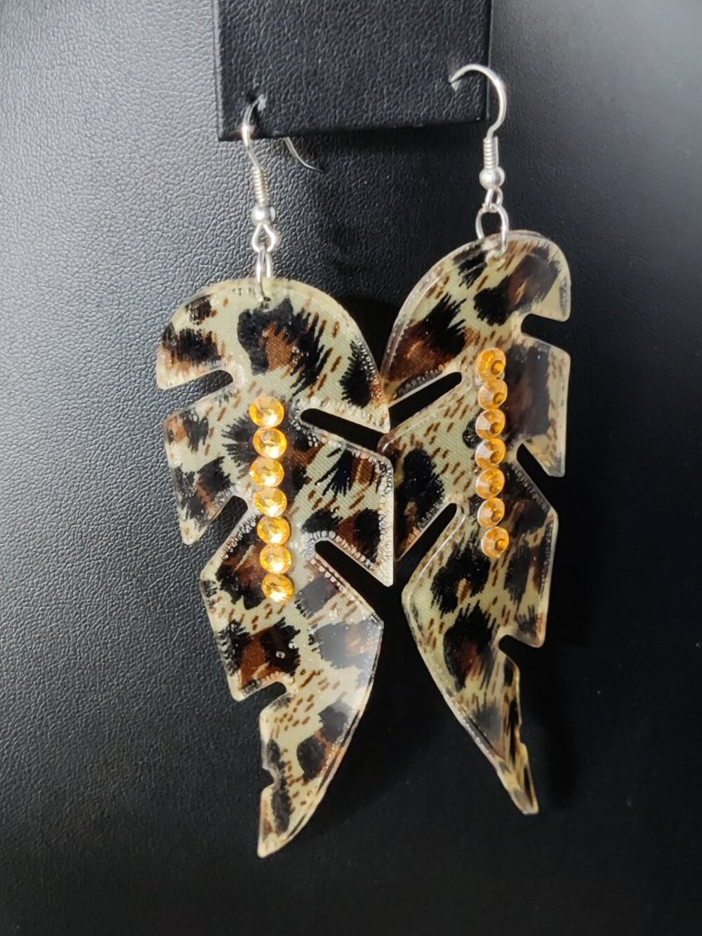 Acrylic Leopard Leaf Feather Earrings Large!